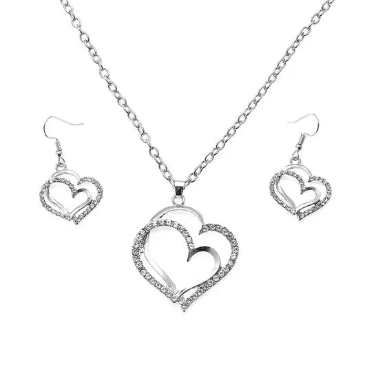 3 Pcs Set Heart Shaped Jewelry Set of Earrings Pendant Necklace for Women 